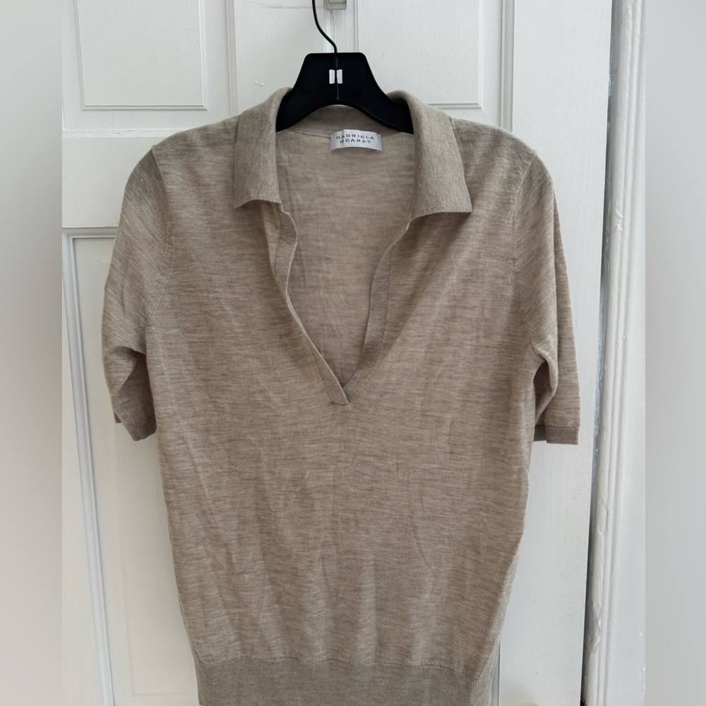 Beige Short Sleeve Knit Top